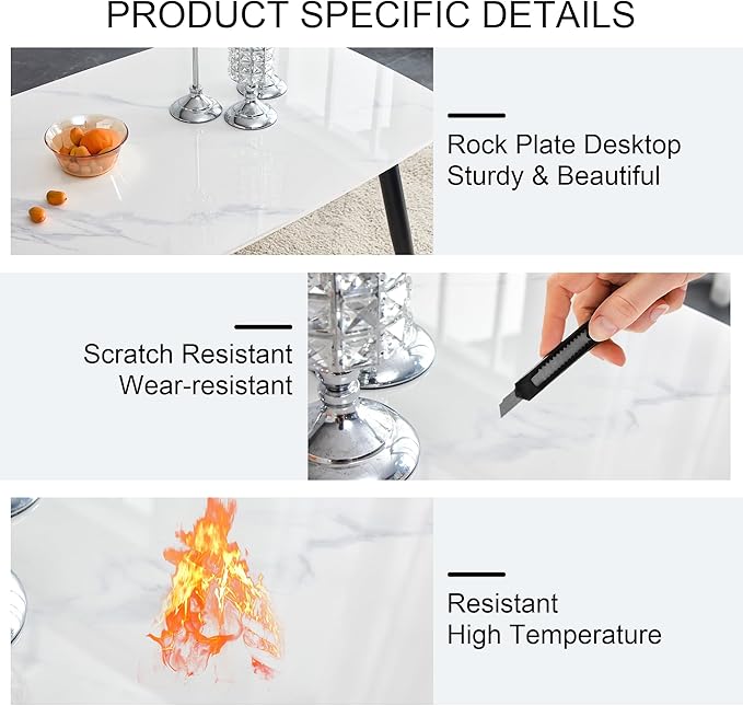 White Marble Dining Table Set for 4 with Chairs and Bench Modern Kitchen Table 2 Upholstered Chairs and Bench 4 Pcs Dining Table Set for Small Space Apartment