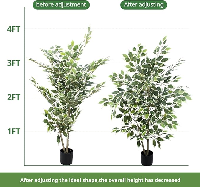 Artificial Ficus Tree - 4 FT Tall Silk Fake Tree with Pot - Lifelike Foliage & Branches for Indoor/Outdoor Decor