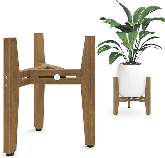 LUE BONA HDPS Plant Stand, Adjustable Plant Stand Indoor for 8-12 Inches Pots, Mid Century Modern Plant Holder for Indoor, Outdoor, Teak Finish