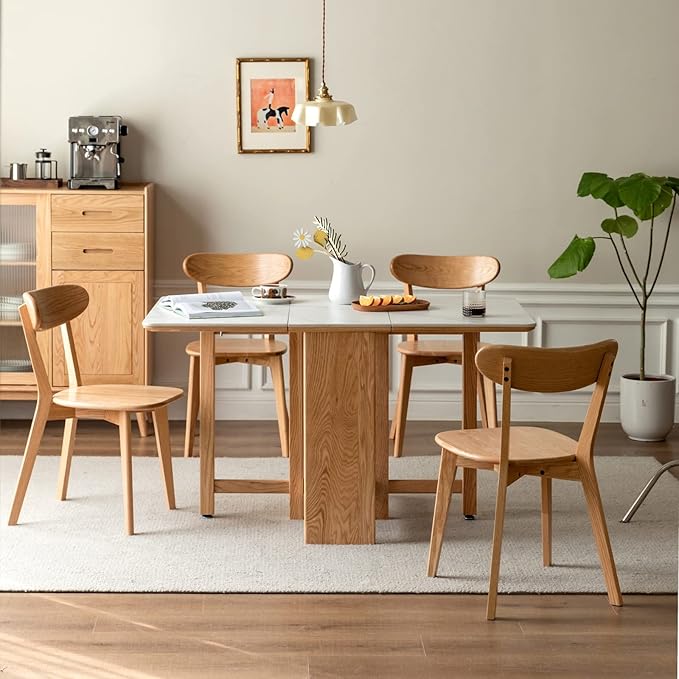 Oak Wood Dining Chairs - Kitchen Chairs Set of 4 with Comfortable Curved Backrest - Wood Chairs for Dining Room,Living Room - Original Wood Color