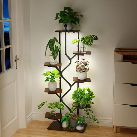 8-Tier Plant Stand with Grow Light, 57 Inch Indoor Plant Shelf, Decor Flower Stand for Living Room & Patio, Rust-Resistant Pipes & Waterproof MDF Boards