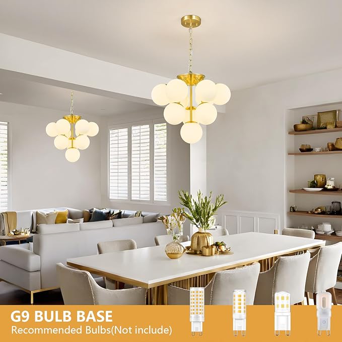 10 Lights Globe Pendant Light Mid Century Pendant Lighting Modern Gold Sputnik Chandelier Dining Room Pendant Lights for Kitchen Island Living Room Bedroom Staircase