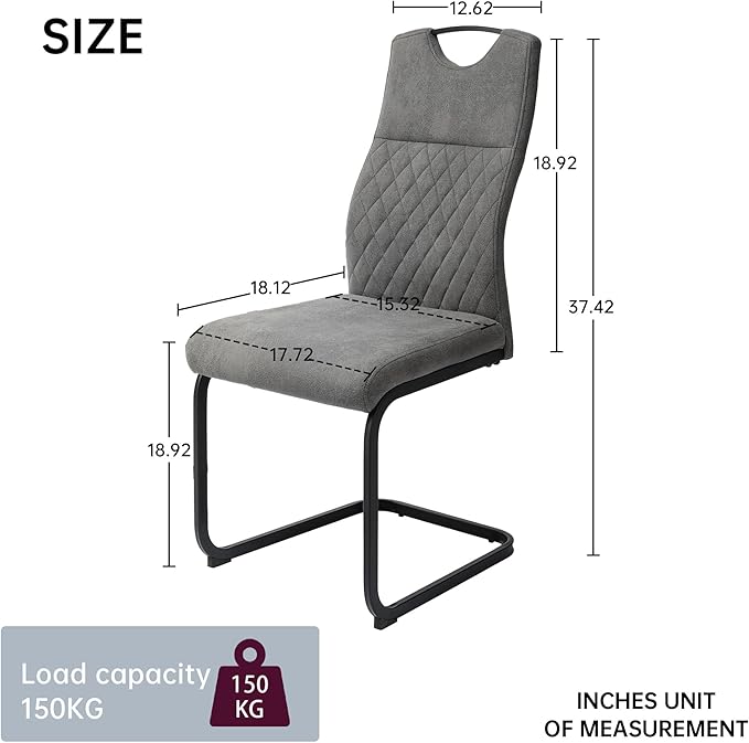 Dining Chairs Set of 4, Modern Kitchen Dining Room Armless Upholstered Side Chairs Cushion Seat and Sturdy Metal Leg (4 Grey)