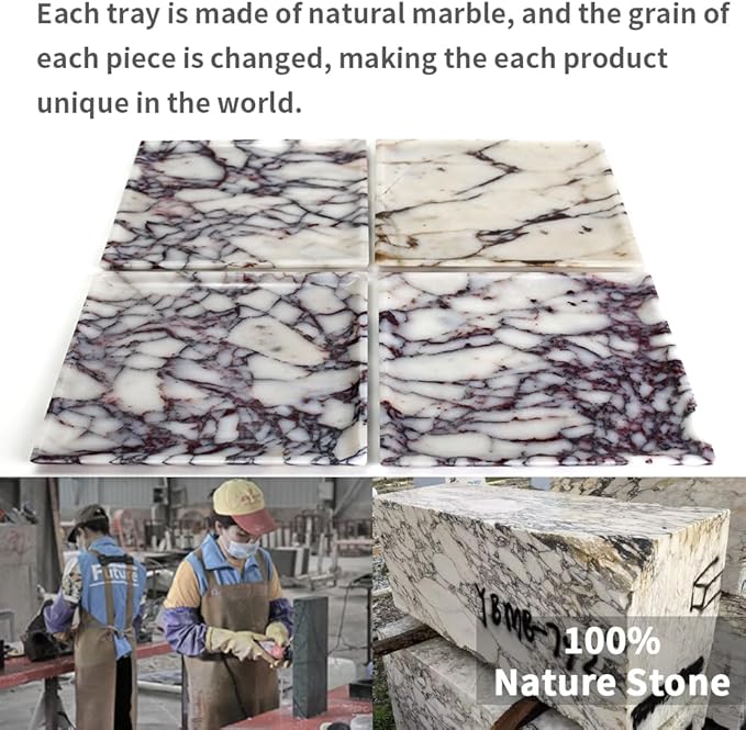 Natural Marble Tray, Coffee Table, Food, Fruit, Paper Cup, Cake Display, Coffee bar, Family Gatherings, Seasonal Holiday Decoration Tray(Viola-Square-9.8"x9.8"x0.7")