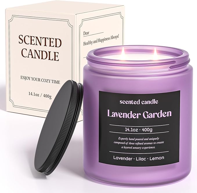 Lavender Candle, 14.1 oz Scented Candles for Home, 2 Wicks Blended Scents Aromatherapy Candles for Women and Men, Birthday Gifts for Women (Lavender+Lilac+Lemon)