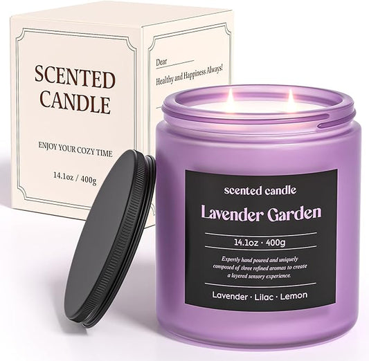 Lavender Candle, 14.1 oz Scented Candles for Home, 2 Wicks Blended Scents Aromatherapy Candles for Women and Men, Birthday Gifts for Women (Lavender+Lilac+Lemon)