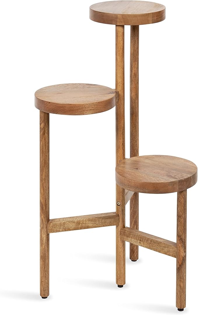 Kate and Laurel Fitley Modern 3 Tier Freestanding Plant Stand; 16 x 16 x 35; Natural Wood; Decorative Handcrafted Wood Plant Stand with Farmhouse Finish