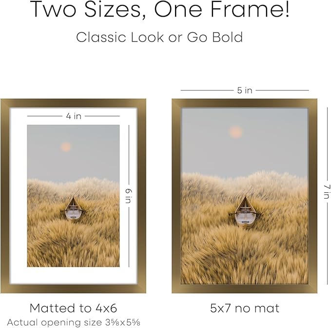 Homeforia 5x7 Picture Frame Bronze, High End Metal 5 x 7 Brass Frames with Mat 4 x 6 for Art, 5x7 Desk Frame Matted to 4x6 inch Photo, 5 by 7 Wall or Tabletop Frame, Tempered Glass, Wall Kit, Set of 2