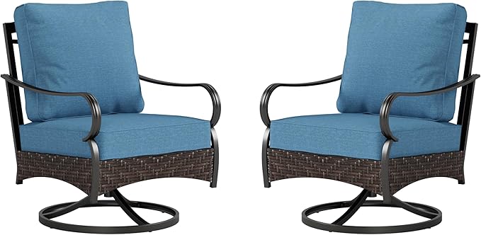Swivel Patio Sofa Chairs - 2 PCS Outdoor Swivel Rocker Armchairs, Patio Seating with High Back Deep Seat for Porch Deck Balcony