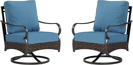 Swivel Patio Sofa Chairs - 2 PCS Outdoor Swivel Rocker Armchairs, Patio Seating with High Back Deep Seat for Porch Deck Balcony