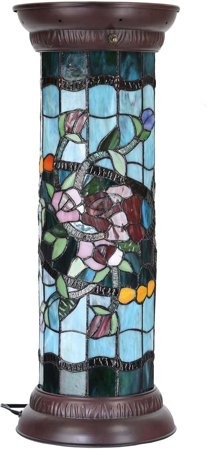 Bieye L10823 Rose Flower Tiffany Style Stained Glass Pedestal Floor Lamp for Decorating, 26 inches Tall