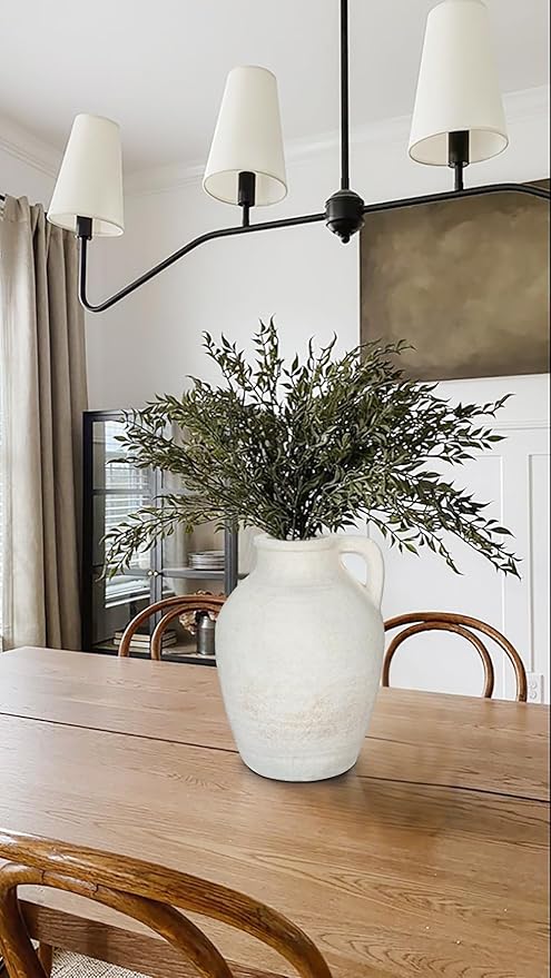 Ceramic Rustic Farmhouse Vase, 9 inch Ceramic White Flower Vase for Centerpieces Pampas Grass Pottery Jug with Handle Boho Modern Rustic Farmhouse Decor for Living Room Kitchen Dinner Table Shelves