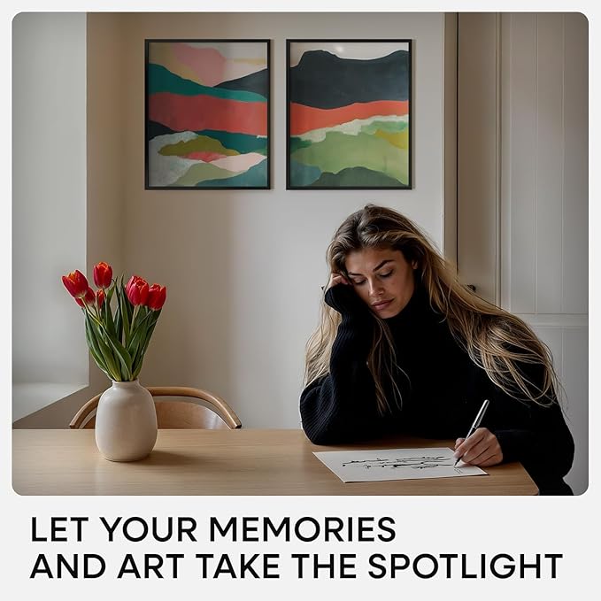 Homeforia 14x17 Picture Frame Black, High End Metal 14 x 17 Poster Frames with Mat 11 x 14 for Photo, 14x17 Black Frame Matted to 11x14 inch Print, 17x14 Thin Frame, Tempered Glass, Wall Kit, Set of 2