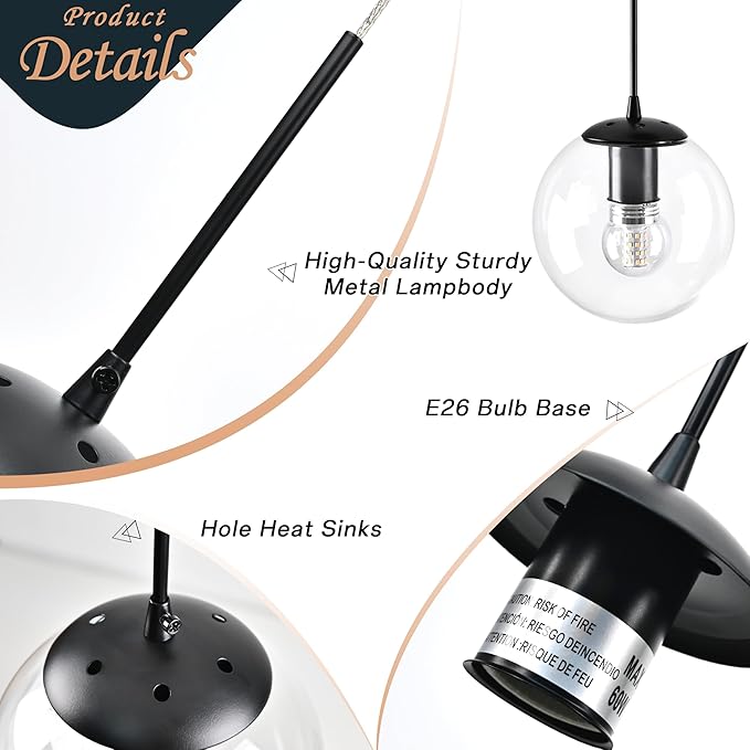 KoKo&Yukina 12-Light Black Mid Century Modern Chandelier for Living Room Staircase Chandelier for Entryway Clear Globe Glass Chandelier High Ceiling Chandeliers Foyer Entryway (Bulb & Remote Incl.)