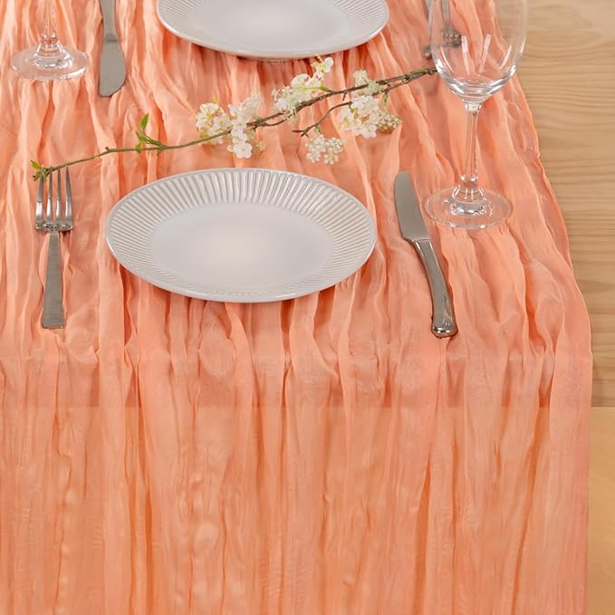 MLMC 3 Pack Peach Cheesecloth Table Runner 10ft Rustic Gauze Cheese Cloth Table Runner 35x120 Inches for Fall Wedding Bridal Baby Shower Party Decor