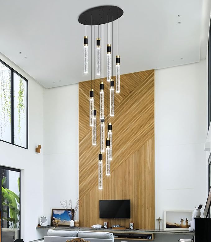 118inch 12-Lights Modern Chandeliers for Living Room LED Dimmbale Light Fixture Entryway High Ceiling Light Pendants Lighting for Dining Room Hallway Staircase with Remote Dimming Chandelier