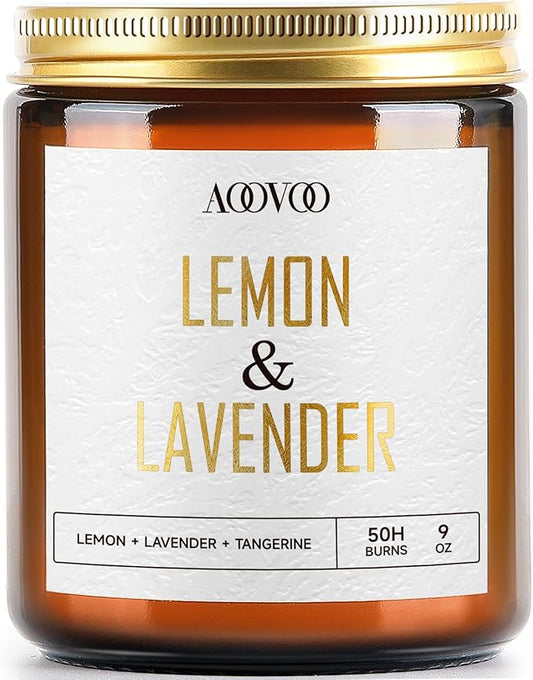AOOVOO Lemon Lavender Scented Candle - Lavender, Soy Wax, Aromatherapy, 9oz