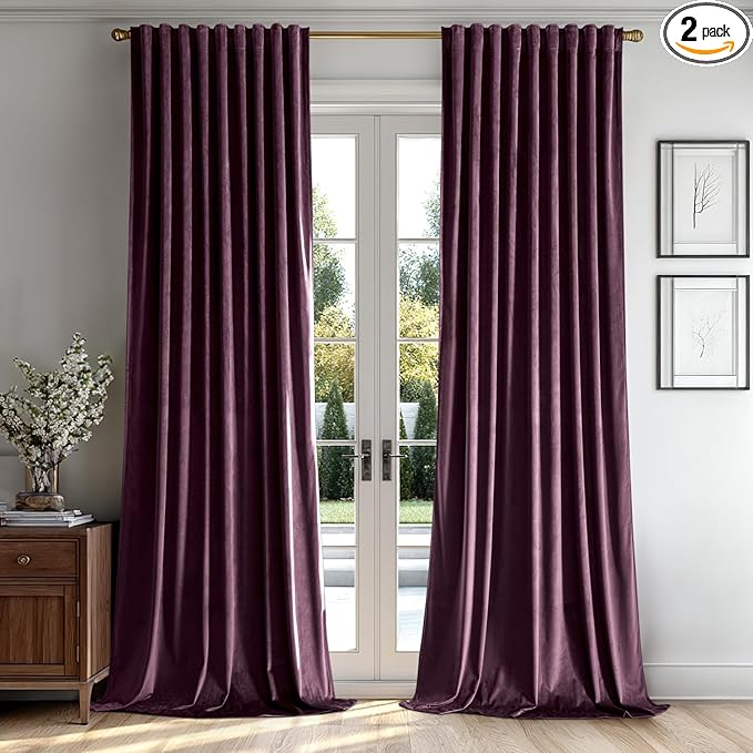 MIULEE Dark Purple Velvet Curtains 90 inches - Luxury Blackout Curtains for Bedroom Living Room Thermal Insulated Super Soft Window Drapes Rod Pocket & Back Tab, W52 x L90 inches, 2 Panels