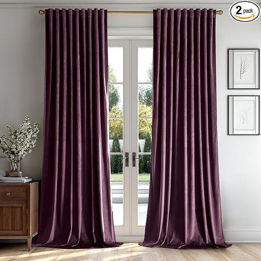 MIULEE Dark Purple Velvet Curtains 84 inches - Luxury Blackout Curtains for Bedroom Living Room Thermal Insulated Super Soft Window Drapes Rod Pocket & Back Tab, W52 x L84 inches, 2 Panels