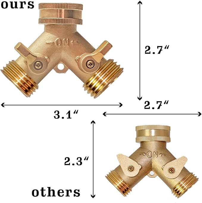 Xiny Tool Hose Splitter, Garden Hose Splitter Heavy Duty 2 Way, Solid Brass Water Hose Y Splitter 2 Valves with 2 Extra Rubber Washers