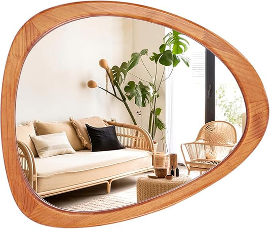 WallBeyond Asymmetrical Mirror, Irregular Wall Mirror for Bathroom, Wall Mirrors Decorative for Bedroom Living Room Entryway Hall, Wood Framed Walnut Mirror 23" H x 19" W