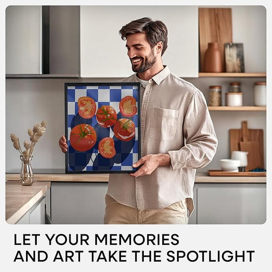 Homeforia 14x17 Picture Frame Black Wood, High End Oak 14x17 Frames with Mat 11x14 Photo, 14 x 17 Wooden Poster Frame Matted to 11 by 14 Print, 17x14 Hanging Frames, Tempered Glass, Wall Kit, Set of 1