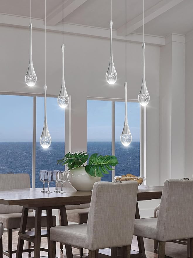 Pendant Lights Kitchen Island 3-Lights Silver Crystal Chandelier for Dining Room Hallway Stairwell,LED Dimmable 2700K-6000K