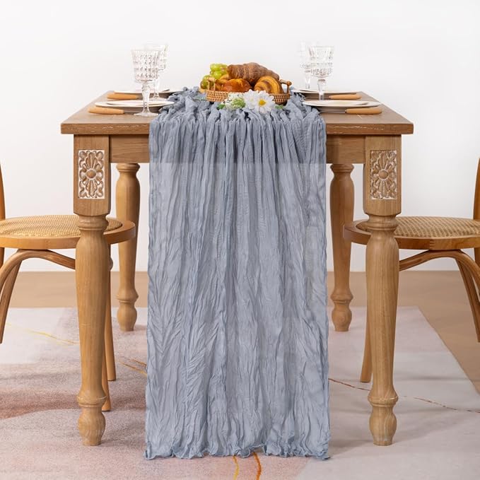 MLMC Grey Table Runner Cheesecloth Table Runner 10ft Sheer Rustic Gauze Cheese Cloth Centerpiece Decor 35x120 Inches for Wedding Party Bridal Shower Birthday Fall Decor