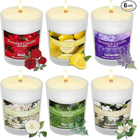 6-Pack Scented Candles Gift Set, Home Relaxation Soy Wax Aromatherapy Candles, Valentine, Anniversary, Christmas Birthday Gifts for Women & Men