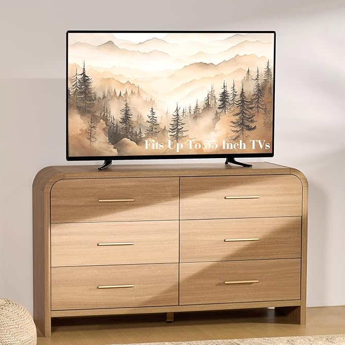 Curved Dresser for Bedroom, Modern Chest of Drawers, Vanity Desk TV Stand for Living Room, Closet Storage Drawers Farmhouse Coffee Table Bedside Table End Table (Oak, 6 Drawers)