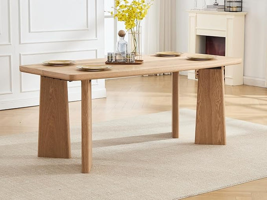 71" Long Dining Table, Farmhouse Wooden Kitchen & Dining Room Table for 4-6 Seats, Modern Rectangular Dinner Table, Home Office Desk for Kitchen Living Room Home Office, Natural