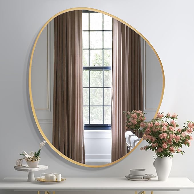 WallBeyond Asymmetrical Mirror, Irregular Wall Mirror, Abstract Wall Mirrors Decorative for Bedroom Living Room Entryway Hall, Unique Wall Mirror 28" H x 26" W, Gold