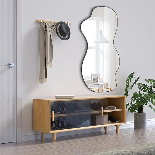 POZINO Irregular Mirror, Asymmetrical Wall Mirrors, 40"x18" Frameless Wall Mirrors Decorative, Modern Waved Shaped Mirror for Living Room Bathroom Bedroom Hallway Entryway Fireplace