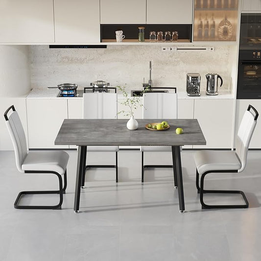 5 Piece Dining Table Set for 4-6,55-71" Extendable Dining Table Set with 4 Upholstered Chairs,Rectangle Kitchen Table Set for Small Space,Dining Room and Office,Grey