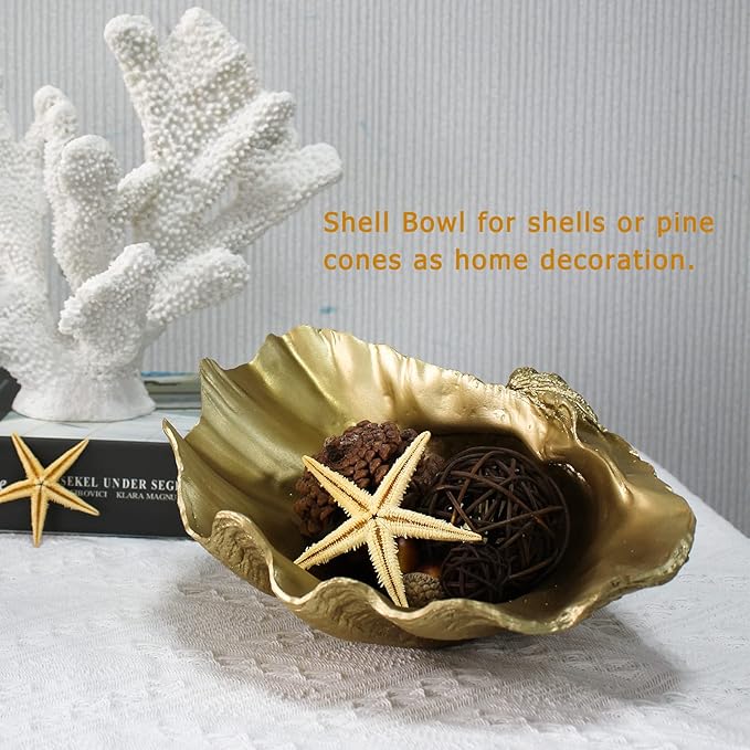 Medium Gold Scalloped Clam Shell Bowl Sea Shell Decor for Nautical Beach House,Coastal Decor Gift of Housewarming and Wedding Party