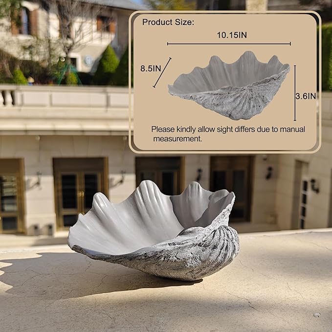 Medium Grey Scalloped Clam Shell Bowl Sea Shell Decor for Nautical Beach House,Coastal Decor Gift of Housewarming and Wedding Party