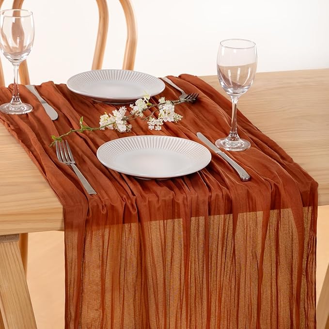 MLMC 3 Pack Terracotta Table Runner 10ft Rustic Burnt Orange Cheesecloth Table Runner 35 x 120 inches Boho Cheese Cloth Centerpiece for Wedding Bridal Shower Pinic Fall Thanksgiving Decor