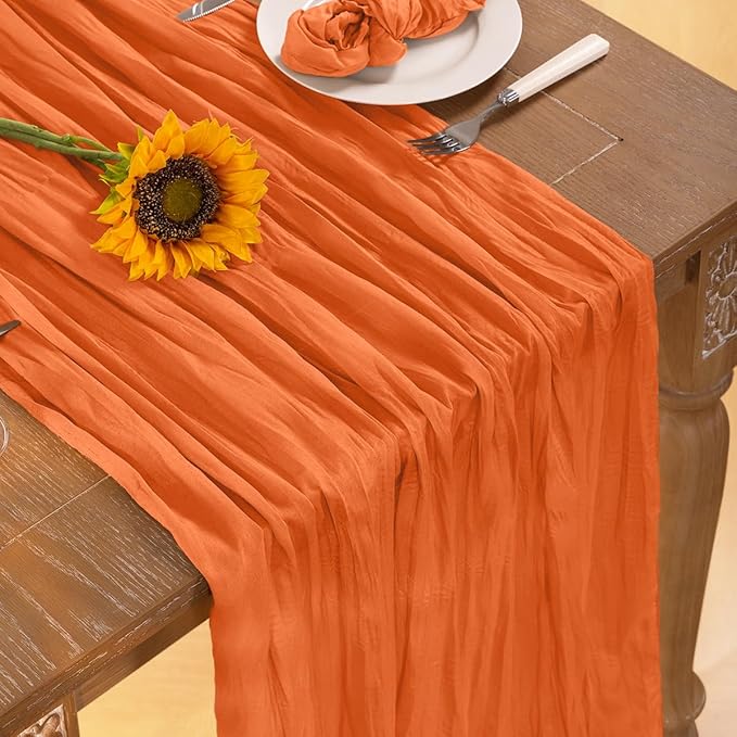 Orange Cheesecloth Table Runner Halloween Orange Table Runner Boho Gauze 120 Inches Cheese Cloth Fall Table Decorations for Thanksgiving Weddings Bridal Baby Shower Party Decor