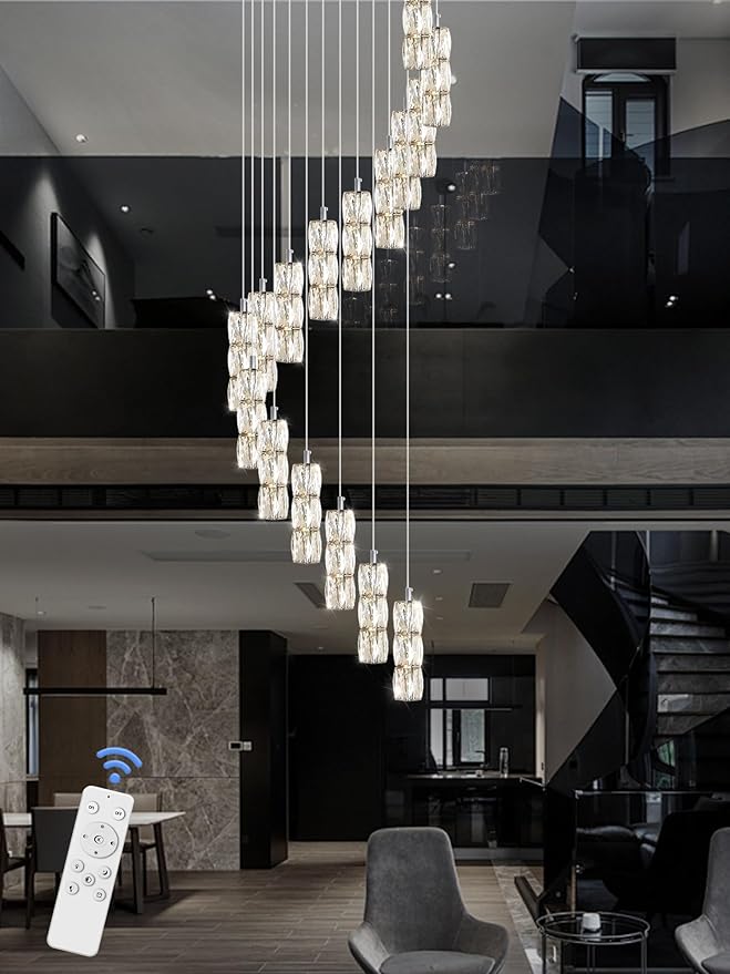 Modern Crystal Chandelier 16-Lights Silver Chandeliers Lighting Fixture High Ceiling Chandelier Suitable for Living Room Staircase Villa