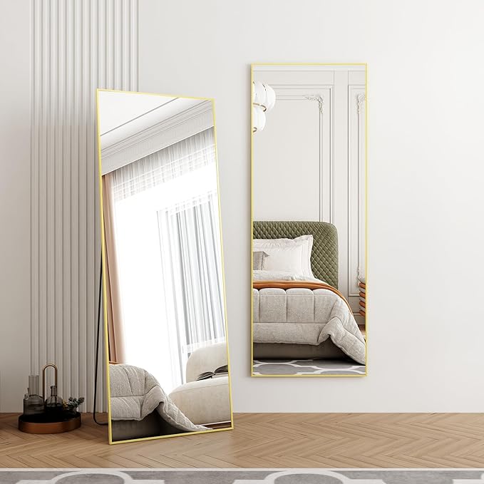 65"x24"Full Length Mirror with Stand,Gold Large Mirror,Shatterproof Tempered Glass&Aluminum Alloy Frame,Freestanding Full Body Mirrorr for Bedroom,Living Room,Dressing Room