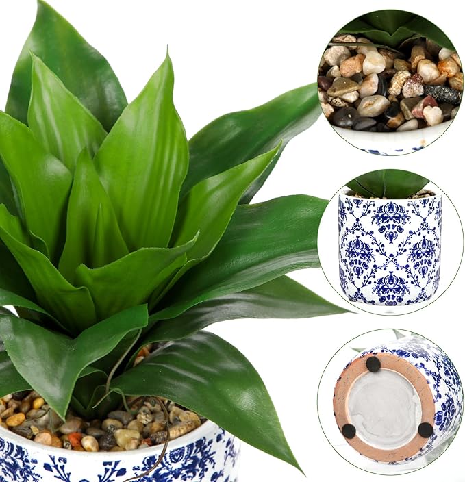 Briful Agave Plants Artificial Succulents Fake Plant in Blue Vase, 10.6'' Tall Realistic Faux Plant Indoor for Home Decor Living Room Kitchen Centerpiece Table