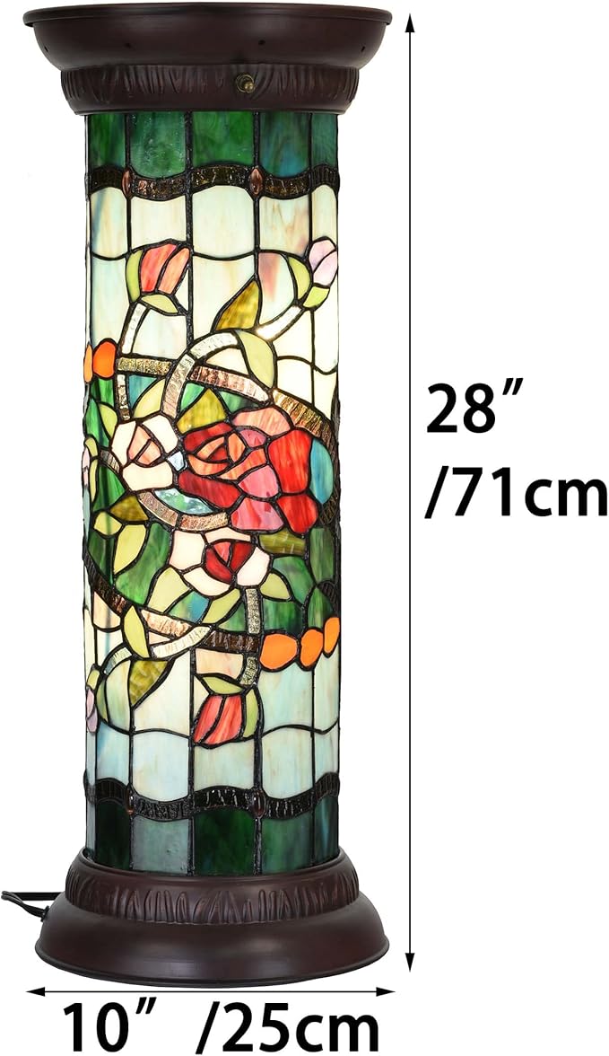 Bieye L10823 Rose Flower Tiffany Style Stained Glass Pedestal Floor Lamp for Decorating, 26 inches Tall