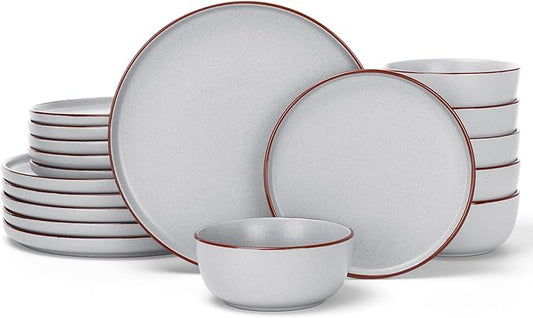 Famiware Mercury Plates and Bowls Sets, 18 Pieces Stoneware Dinnerware Sets, Dishes Set for 6, Microwave and Dishwasher Safe, Light Grey