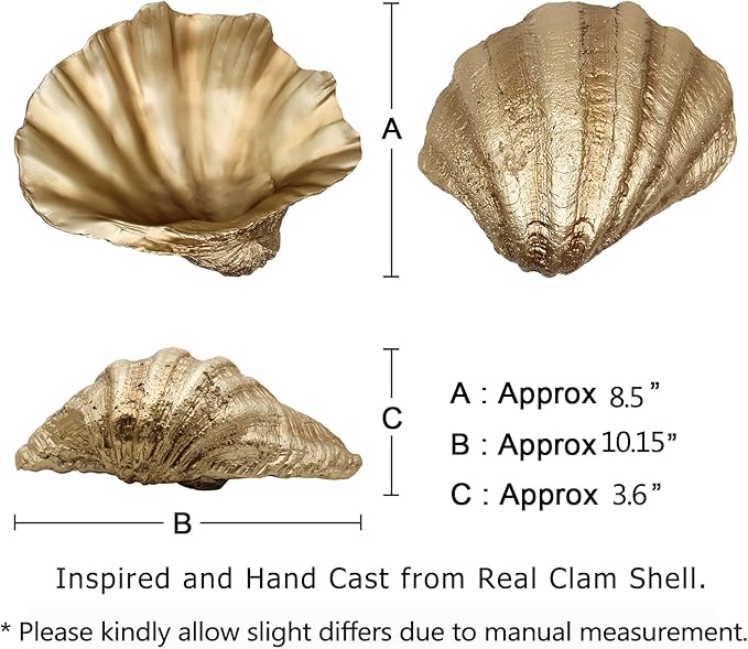 Medium Gold Scalloped Clam Shell Bowl Sea Shell Decor for Nautical Beach House,Coastal Decor Gift of Housewarming and Wedding Party