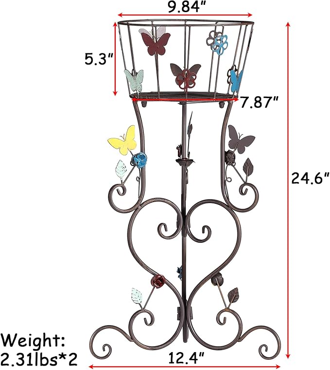 2 Pack Metal Plant Stands, 25”H Wrought Iron Tall Plant Stand, Heavy Duty Vintage Flower Pot Stand Holders, Corner Decorative Potted Planter Display Rack for Indoor Outdoor Garden Patio Lawn