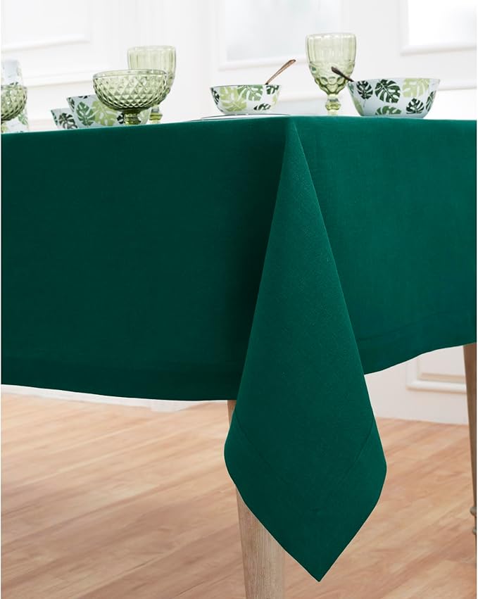 Solino Home Linen Tablecloth for Rectangle Tables 60 x 120 Inch - 100% Pure Linen Rainforest Green Table Cloth - Fete, Machine Washable Cloth Tablecloth for Christmas, Holiday