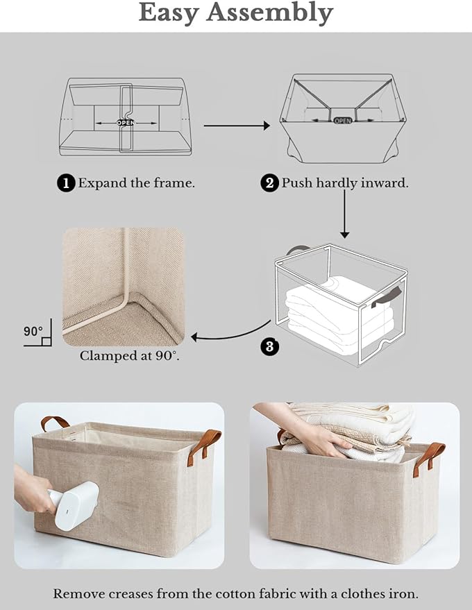 StorageWorks Storage Bins, Fabric Storage Bins for Shelves, Storage Baskets with Metal Frame, Closet Baskets and Bins with Handles, Brown and Beige, 2-Pack