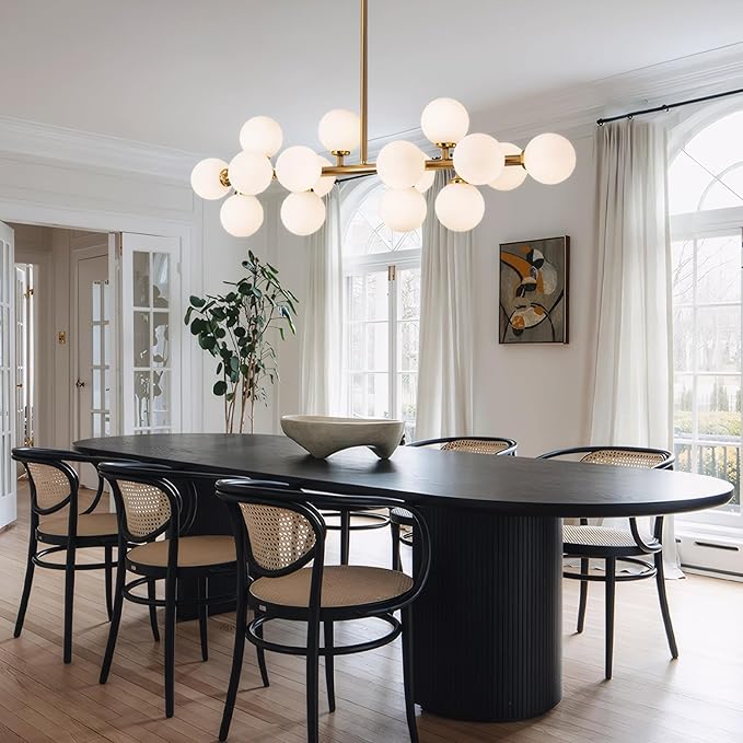 Mid Century Modern Chandelier Brass Gold Pendant Lighting Fixture Linear Chandeliers for Kitchen Island, Dining Room 16-Light