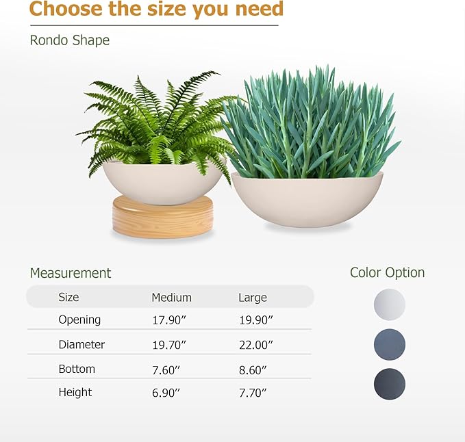 6.9"H x 19.7"D Round Bowl Fiberstone Planter for Succulent and Lotus, Drainage Hole, Weather Resistant for Indoor and Outdoor Use, Included 2 Extra Coco Mats (Kilim Beige, 17.9" Pot Opening)