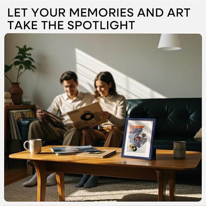 Homeforia 5x7 Picture Frame Navy Blue, High End Metal 5 x 7 Frames with Mat 4 x 6 for Print, 5by7 Desk Frame Matted to 4x6 inch Photo, 5 by 7 Wall or Tabletop Frame, Tempered Glass, Wall Kit, Set of 1